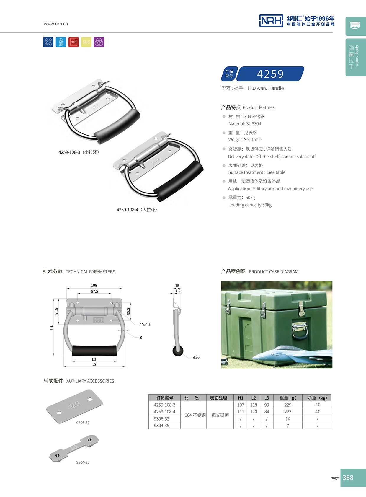 納匯/NRH 不銹鋼彈簧拉手 4259-108-3