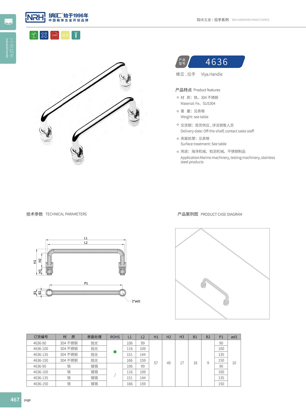 納匯/NRH 4636-90 機械設備重型拉手