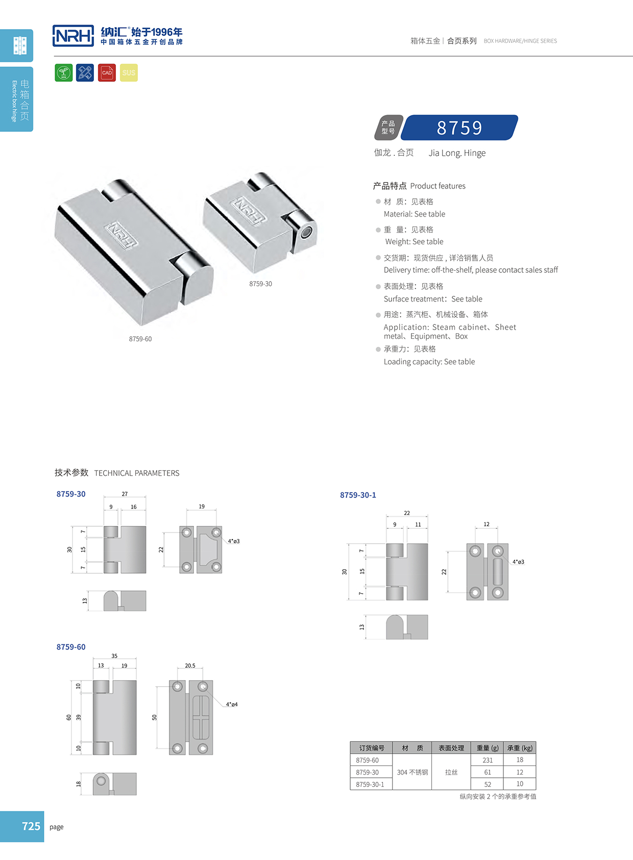 納匯/NRH 8759-30-1 工業箱合頁