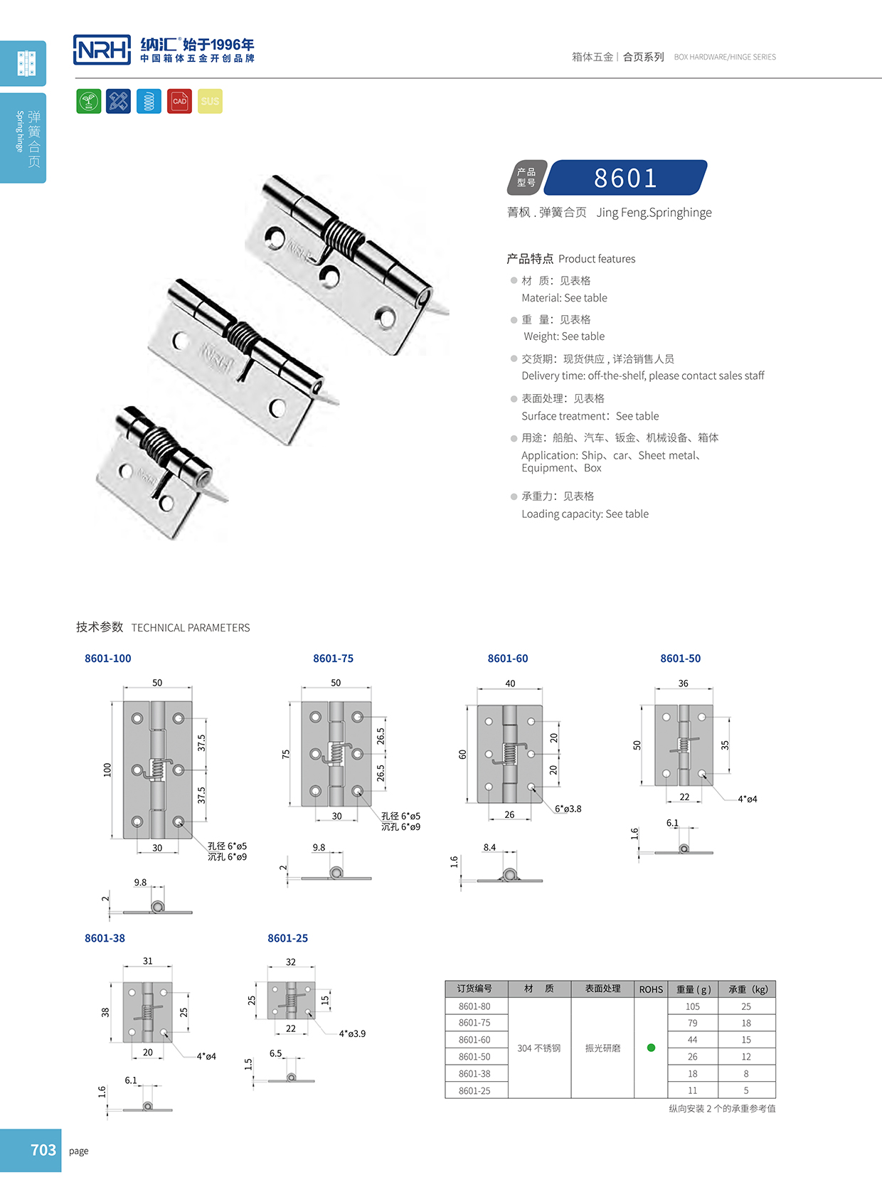 納匯/NRH 8601-80 不銹鋼合頁